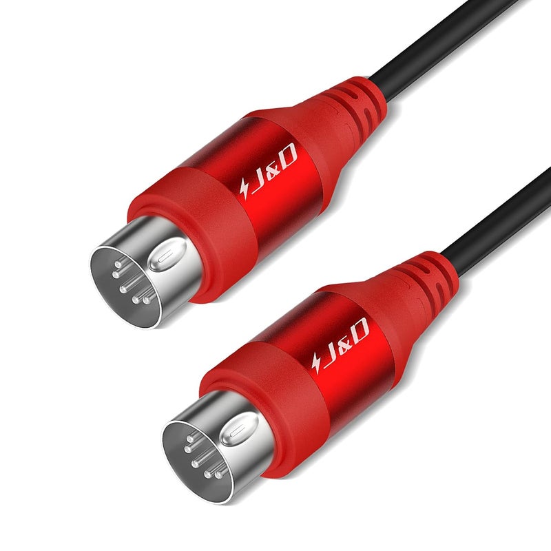JD 5-Pin DIN MIDI Cable, Male to Male Cables Compatible with Keyboard, Synthesizer, Guitar Multi Effects, Audio Interface/Mixer/Amplifier, External Sound Card (Red, 10 Feet) - Image 1
